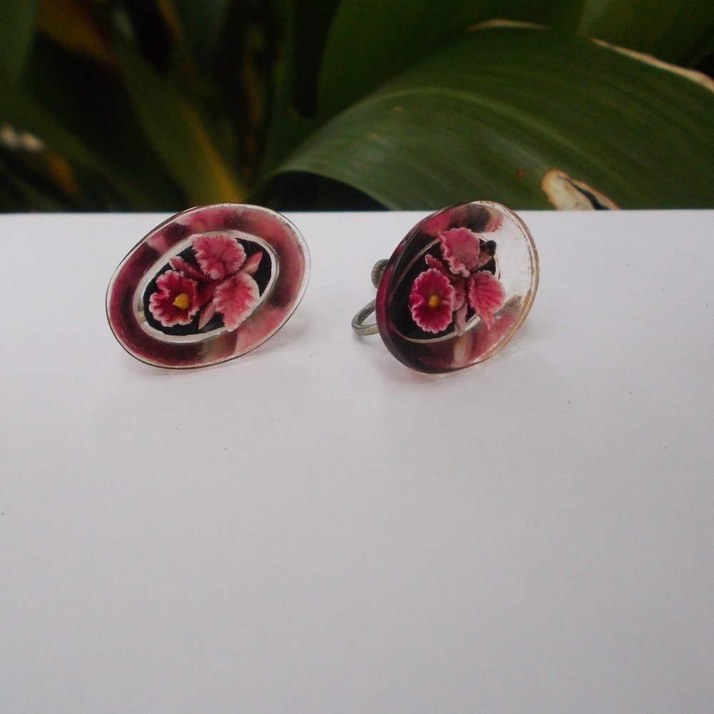 Pink Iris Painted Earrings